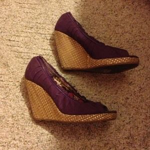 Rue 21 Purple peep toe wedges, see description