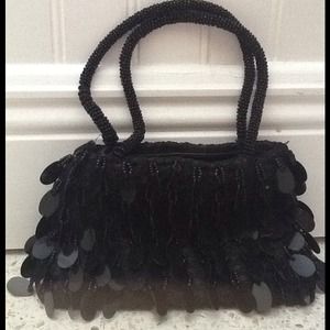 Black beaded cocktail purse
