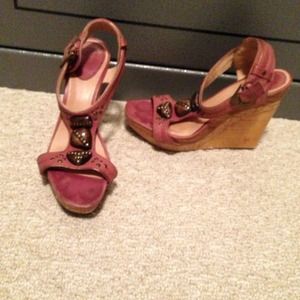 Frye leather and wood wedges size 6.5