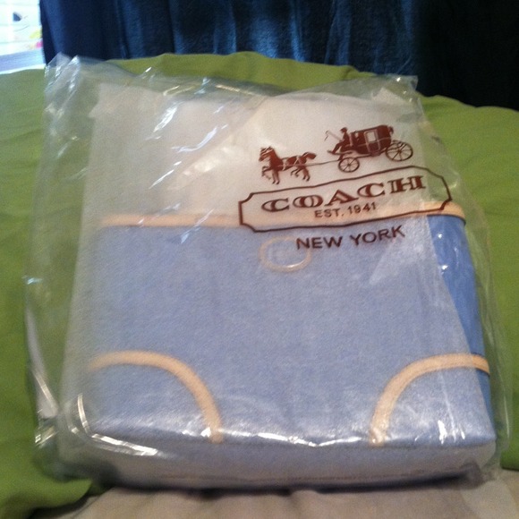 AMAZING SKY BLUE AND TAN COACH HAND TOTE - Picture 3 of 4