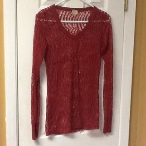 BKE BLOUSE SHEER RED WITH HOLES VERY CUTE! MEDIUM