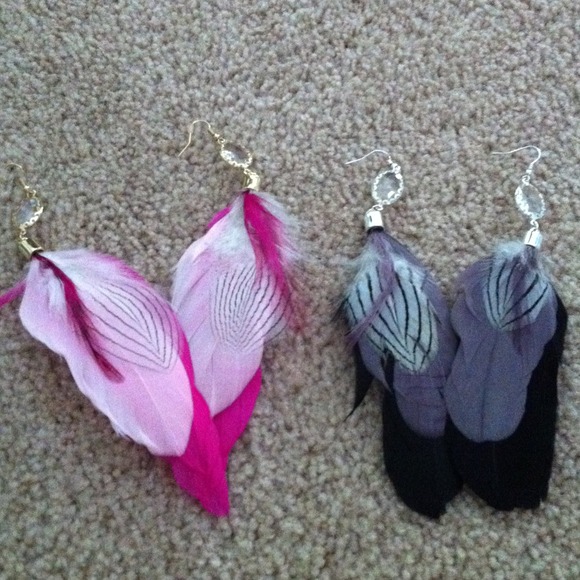 Feather earrings.