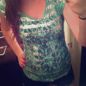 Sequence and lace blue shirt