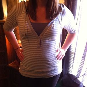 Stripped Gray and White 3/4 Length Shirt