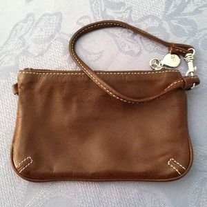 Brown faux-leather wristlet
