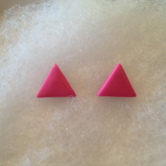 Hot pink triangle stud earrings
