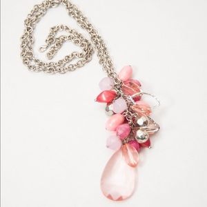 Necklace long chain w pink beads