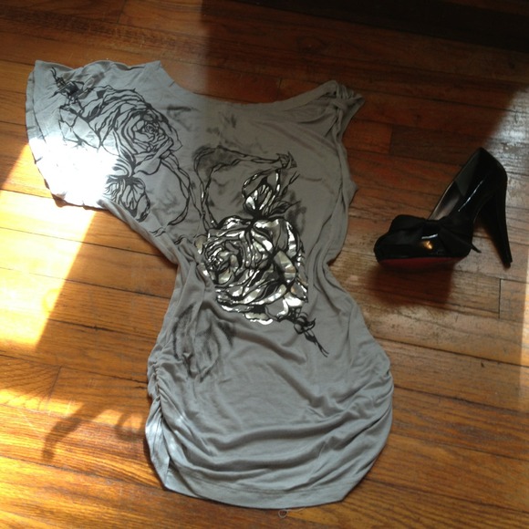 Gray, Black & Silver One Shoulder Sexy Top