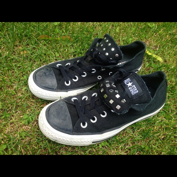 ✨Black converses with studded tabs that fold down!