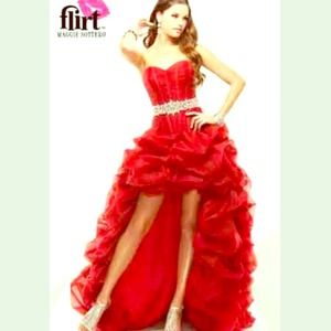 Red high low gown