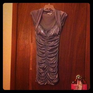Grey runched form fitting dress. Silk. Never worn