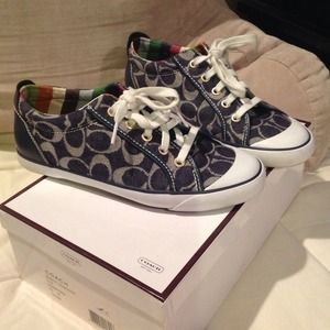 Denim coach sneakers. Comes with original box