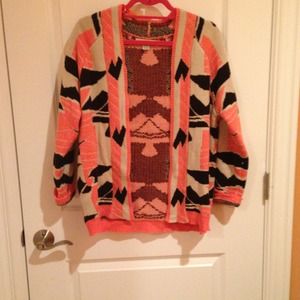 Pink, black, and beige cardigan