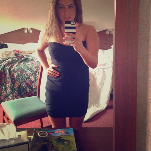 Black, balconette Express dress (from FashionStar