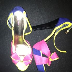 Adorable blue, lime & hot pink platforms -JustFab