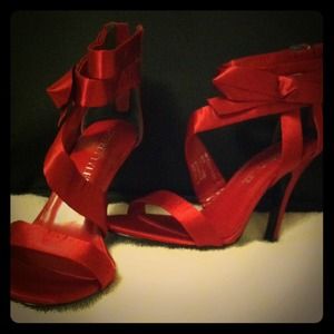 Satin red heels