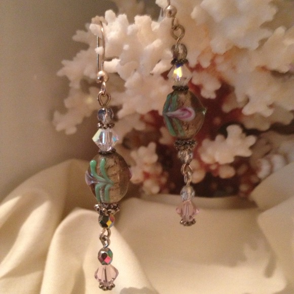 Hand blown glass bead earrings