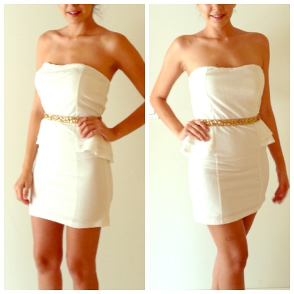 Sweet !!!!! White Peplum Strapless Dress Medium