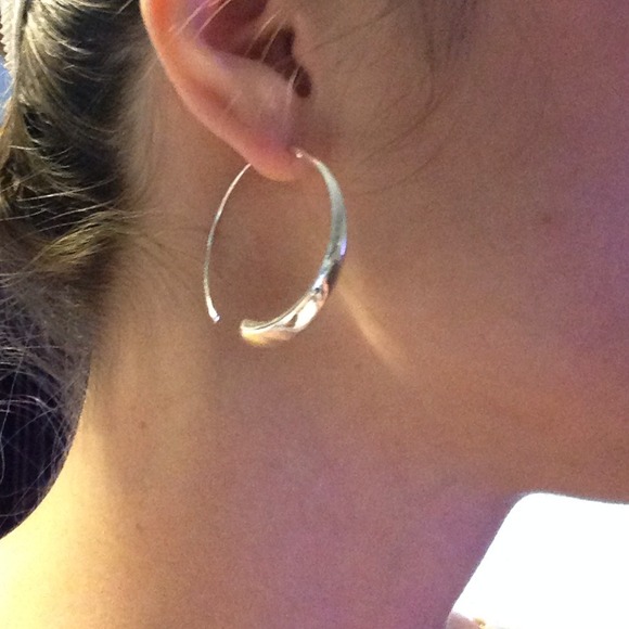 +Express+ Funky Silver Hoop Fashion Earrings