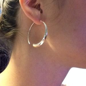 +Express+ Funky Silver Hoop Fashion Earrings