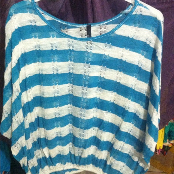 Blue and white striped crop top