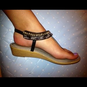 Rialto Beaded Leather Sandals - Small Wedge