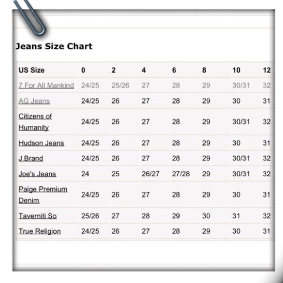 hudson jeans size chart