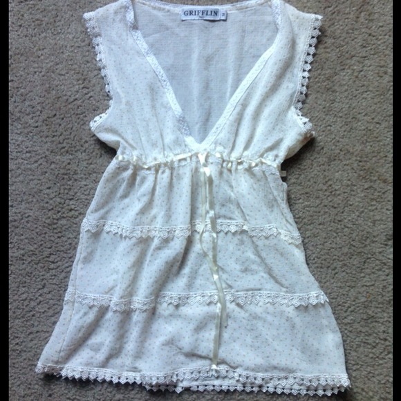 🌟TRADED🌟 Vintage Lace & Polka Dot Top