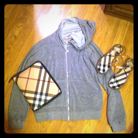 ON HOLD! Used Burberry terry cloth grey zip up!
