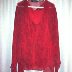 Red chiffon chamise with Tunic overlay