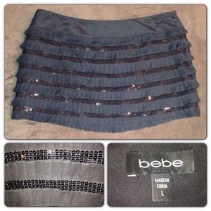 Bebe Little Black Sequin Mini Skirt