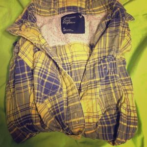 Yellow and Blue American Eagle Plaid flannel