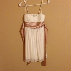 White glitter knees length dress with gold waist