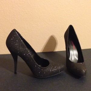 Black glitter heels