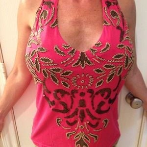 🌺REDUCED🌺BOSTON PROPER Pink Beaded Halter Top