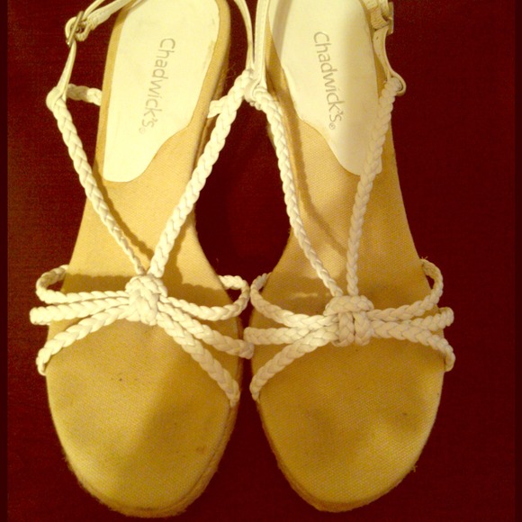 White braided wedge sandal
