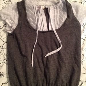 Gray sweater with white under blouse built in