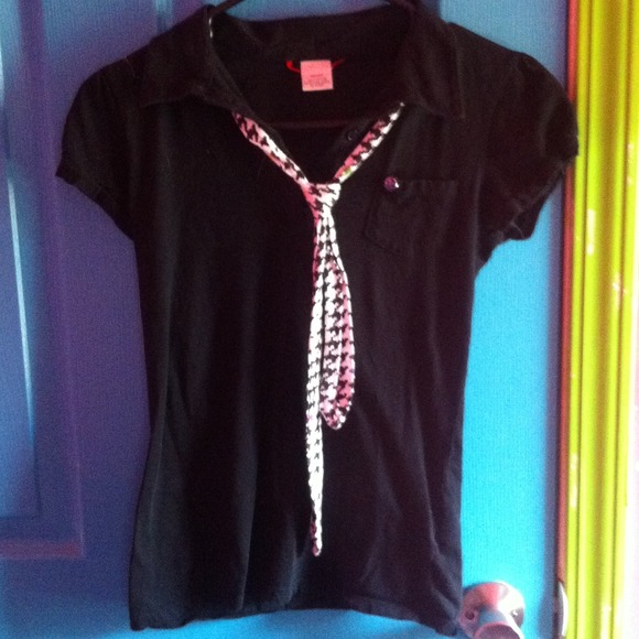 Black collared shirt with tie