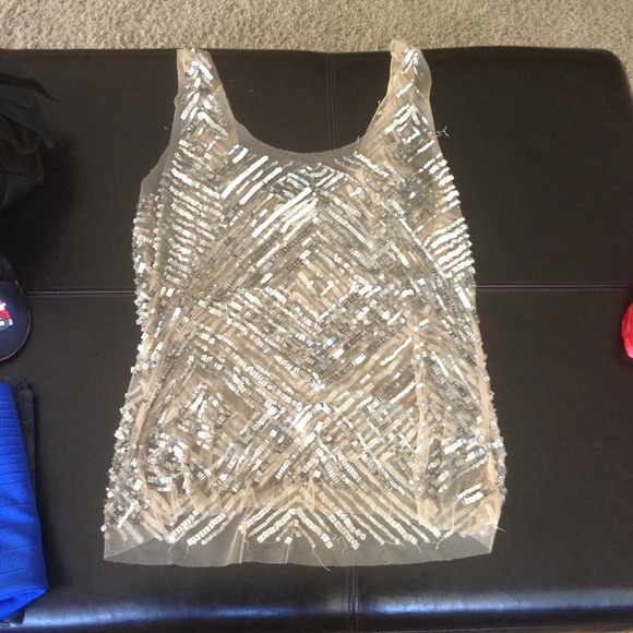 Sz L mesh sequin top