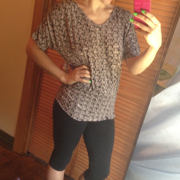 Cream / brown and black blouse