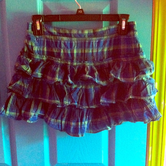 Aeropostale blue with green plaid ruffled skirt