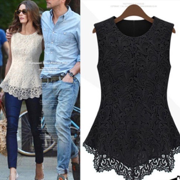 Lace Peplum Shirt- Black NWT