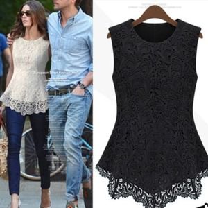 Lace Peplum Shirt- Black NWT