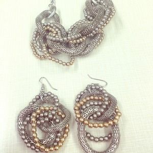 Gold/silver bracelet and earring set