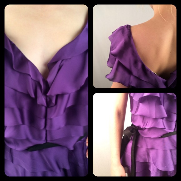 Badgley Mischka Purple Ruffled Silk Top - Picture 4 of 4