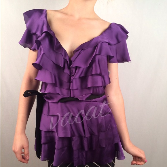 Badgley Mischka Tops - Badgley Mischka Purple Ruffled Silk Top