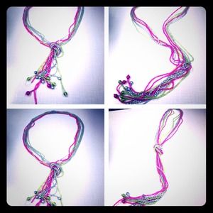Pink, Green, and Silver tie-able necklace