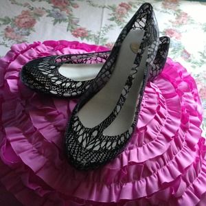 Melissa black lace jelly flats