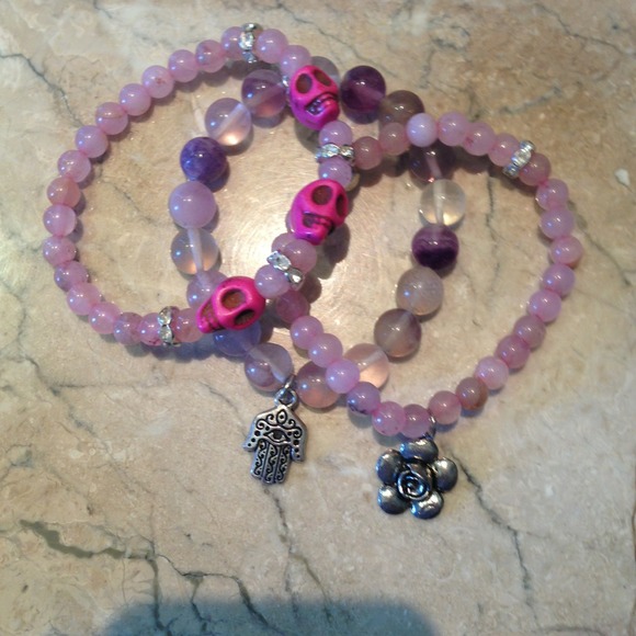 Set of 3 custom one of a kind stretch bracelets.