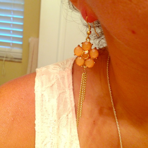 Peach Flower/chain dangle earrings